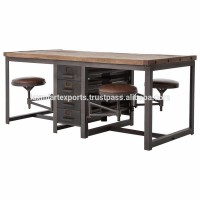 Industrial Office Table 4 Four Swing Stool Seater 8 Eight Drawer Cast Iron Industrial Loft Table Manufacturer Wholesale Supplier